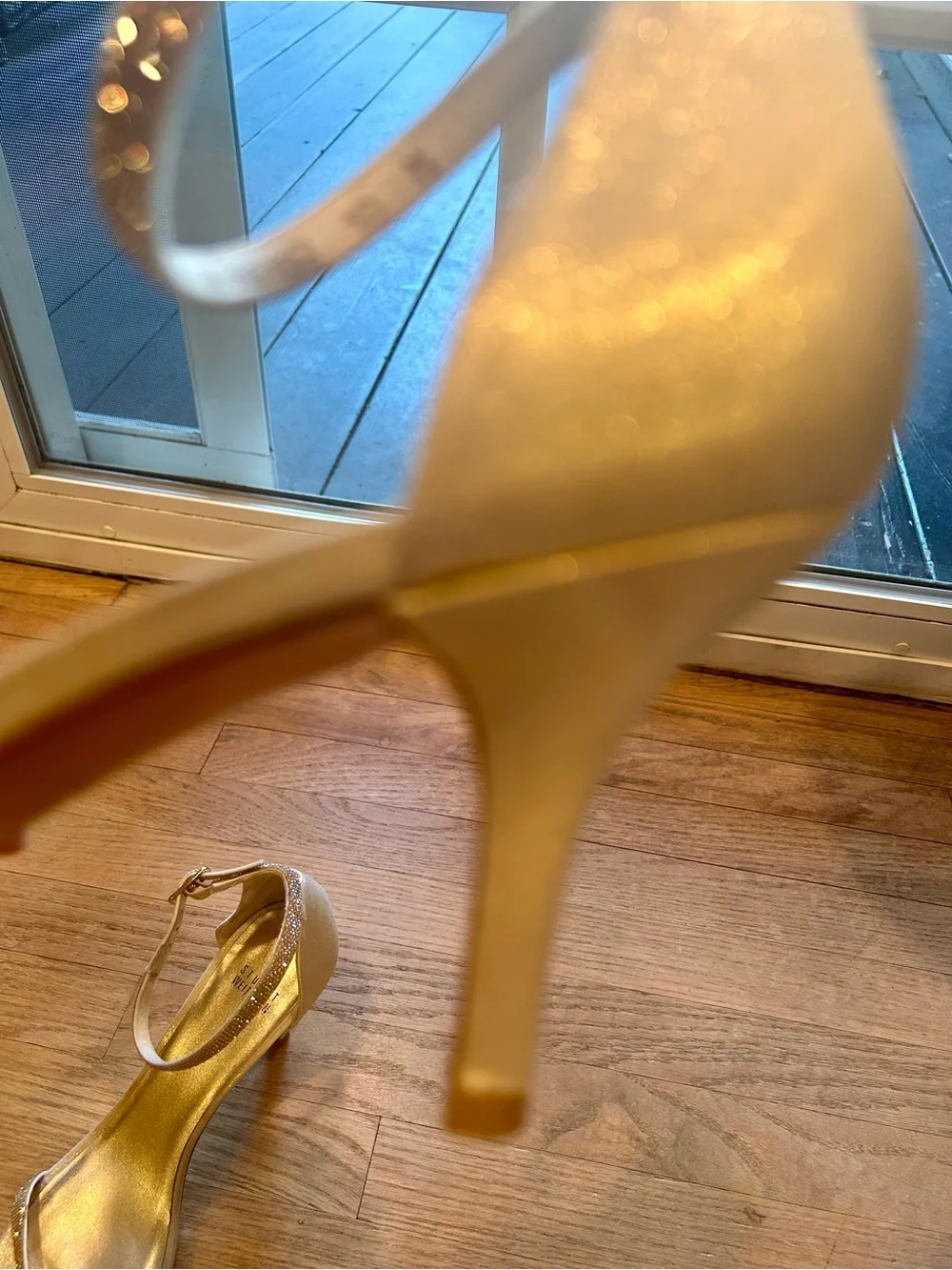 Stuart Weitzman Nudist Gold Ankle-Strap Sandal Heels Size 10 M